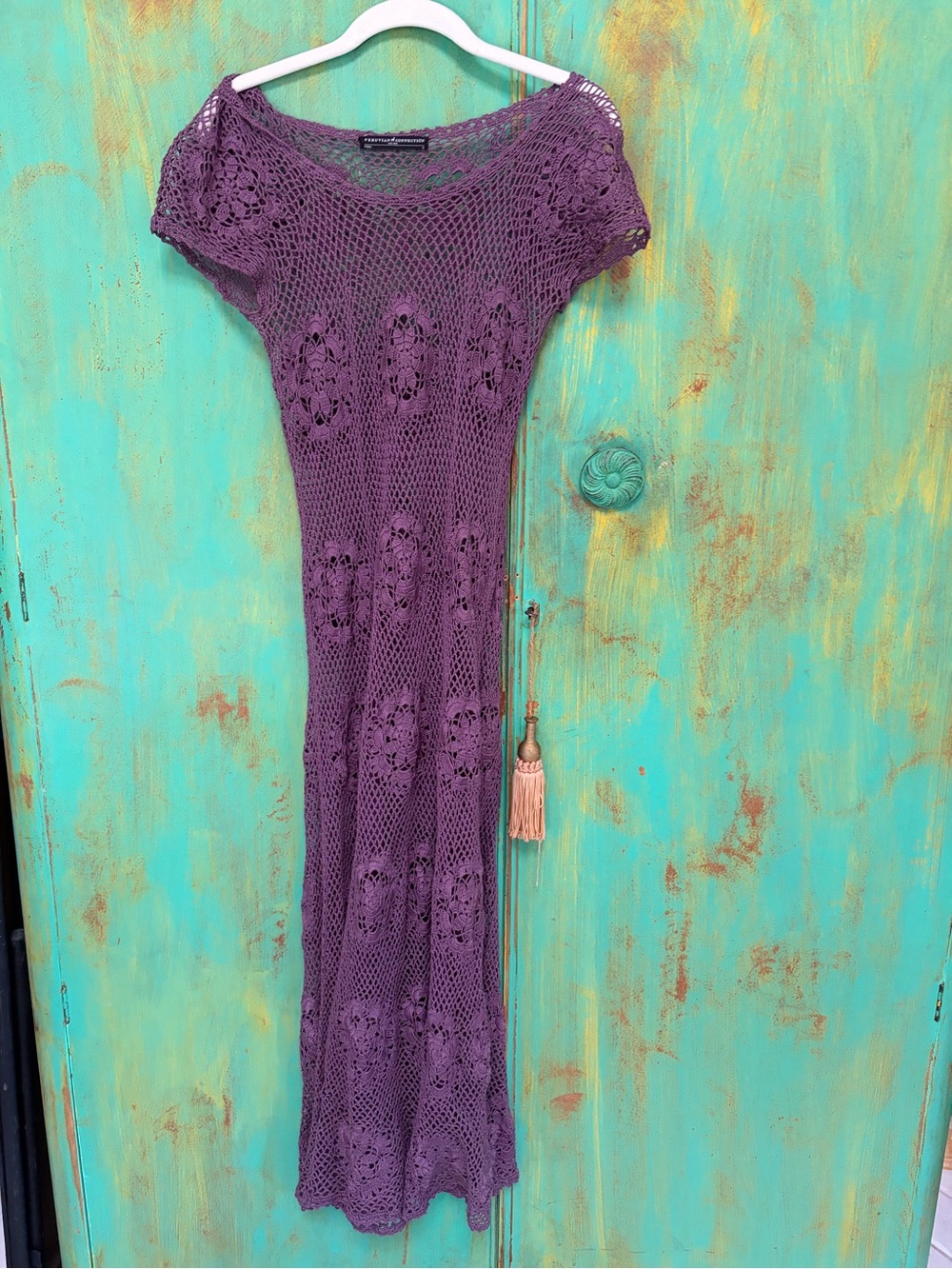 Peruvian Connection Purple Crochet Maxi Dress